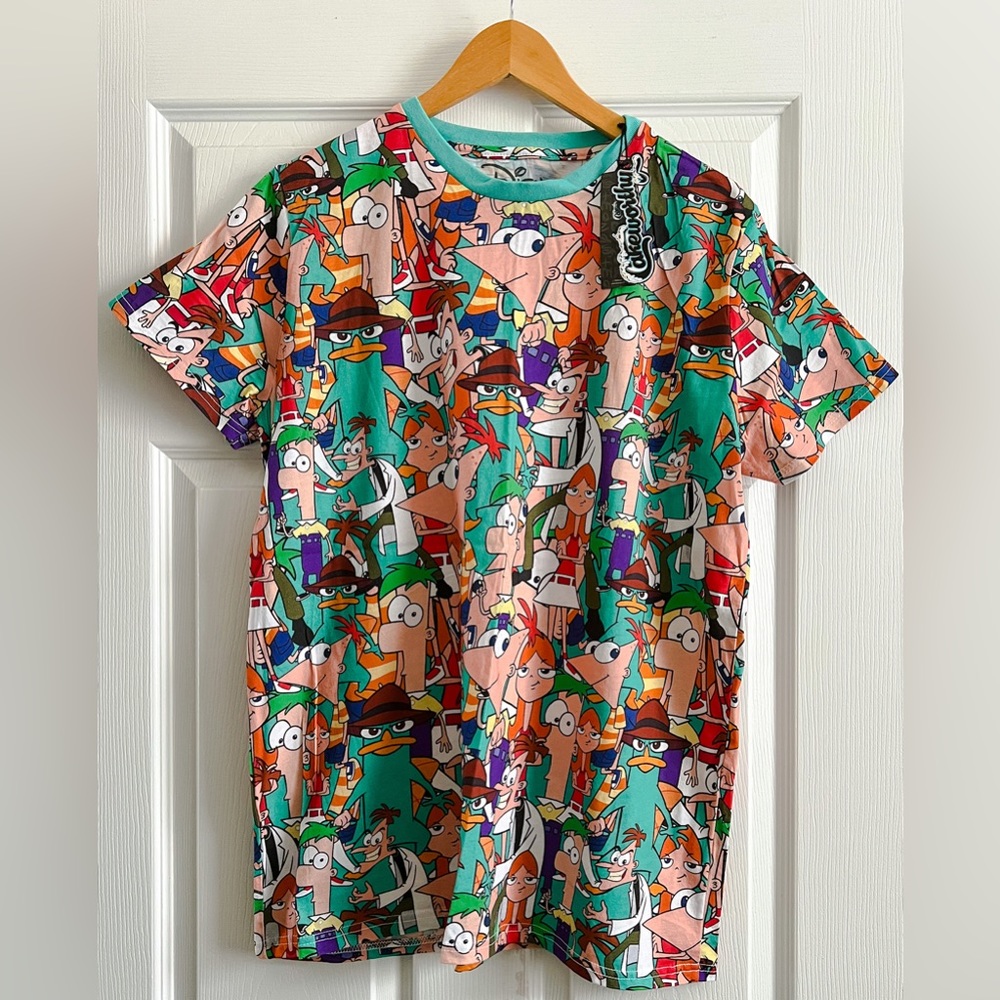 Phineas & Ferb Cakeworthy AOP T-Shirt NWT